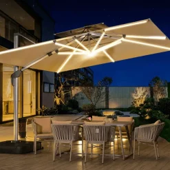 Nomad Gear Camping Im Freien|Outdoor & Garten-Verstellbarer LED-Terrassenschirm – Winddichtes Außendach