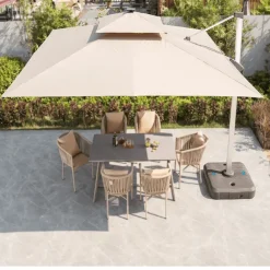 Nomad Gear Camping Im Freien|Outdoor & Garten-Verstellbarer LED-Terrassenschirm – Winddichtes Außendach