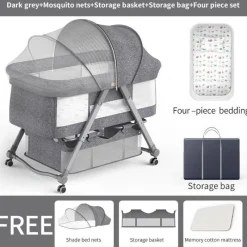 Kinder The Decor Haven Kinderwagen & Zubehör-Verstellbares tragbares Babybett – faltbares minimalistisches Design