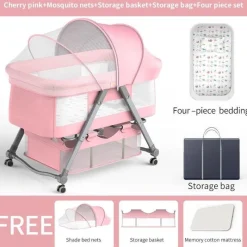 Kinder The Decor Haven Kinderwagen & Zubehör-Verstellbares tragbares Babybett – faltbares minimalistisches Design