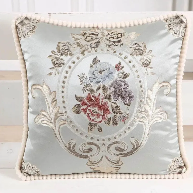 Pillow Haven Bettzeug-Vintage Blumen Kissenbezug - Rot Elfenbein Jacquard Europäisches Design 19x19 Zoll