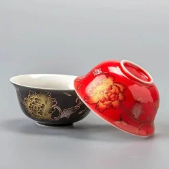 Plates u0026 More Küche & Esszimmer-Vintage Chinesisches Goldenes Drachen Porzellan Teetassen Set - Keramikbecher