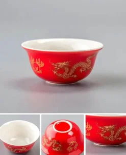 Plates u0026 More Küche & Esszimmer-Vintage Chinesisches Goldenes Drachen Porzellan Teetassen Set - Keramikbecher