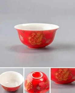 Plates u0026 More Küche & Esszimmer-Vintage Chinesisches Goldenes Drachen Porzellan Teetassen Set - Keramikbecher