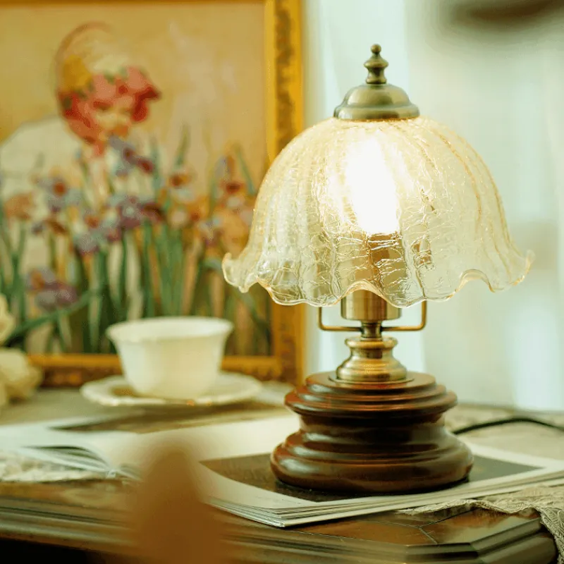 The Light Loft Beleuchtung-Vintage Glasblumen Tischlampe - Retro Beleuchtung Dekor