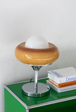 The Gilded Nest Beleuchtung|Wohndeko-Vintage Glass Table Lamp – Chromed Metal