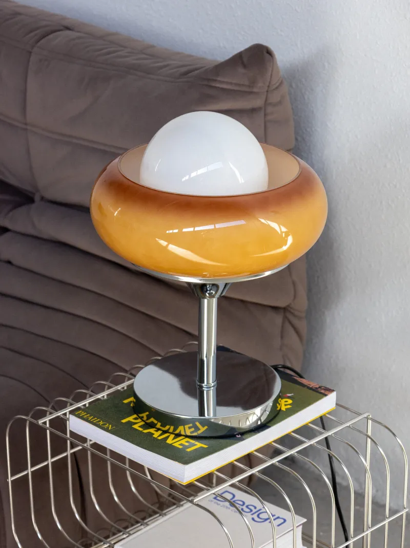 The Gilded Nest Beleuchtung|Wohndeko-Vintage Glass Table Lamp – Chromed Metal