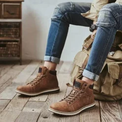 Herren Decor Herrenschuhe-Vintage italienische Leder-Winterstiefel - warmer Schnürstil