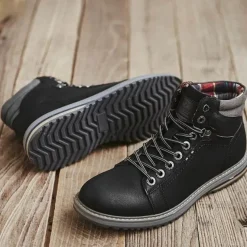 Herren Decor Herrenschuhe-Vintage italienische Leder-Winterstiefel - warmer Schnürstil