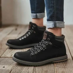 Herren Decor Herrenschuhe-Vintage italienische Leder-Winterstiefel - warmer Schnürstil