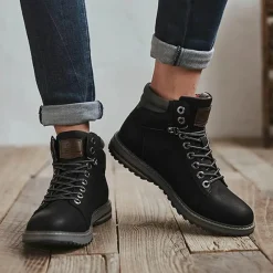 Herren Decor Herrenschuhe-Vintage italienische Leder-Winterstiefel - warmer Schnürstil