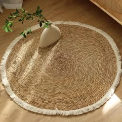 Feast u0026 Flair Küche & Esszimmer-Vintage Jute Rattan Teppich - Quaste Home Decor Teppich