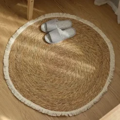 Feast u0026 Flair Küche & Esszimmer-Vintage Jute Rattan Teppich - Quaste Home Decor Teppich