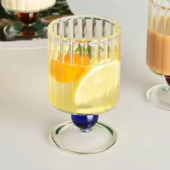 Plates u0026 More Küche & Esszimmer-Vintage Nordische Weinkelche mit geriffeltem Stiel - Glasbecher-Set mit Perlen