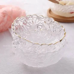 Plates u0026 More Küche & Esszimmer-Vintage Salatschüssel aus Glas – graviertes Goldrand-Design