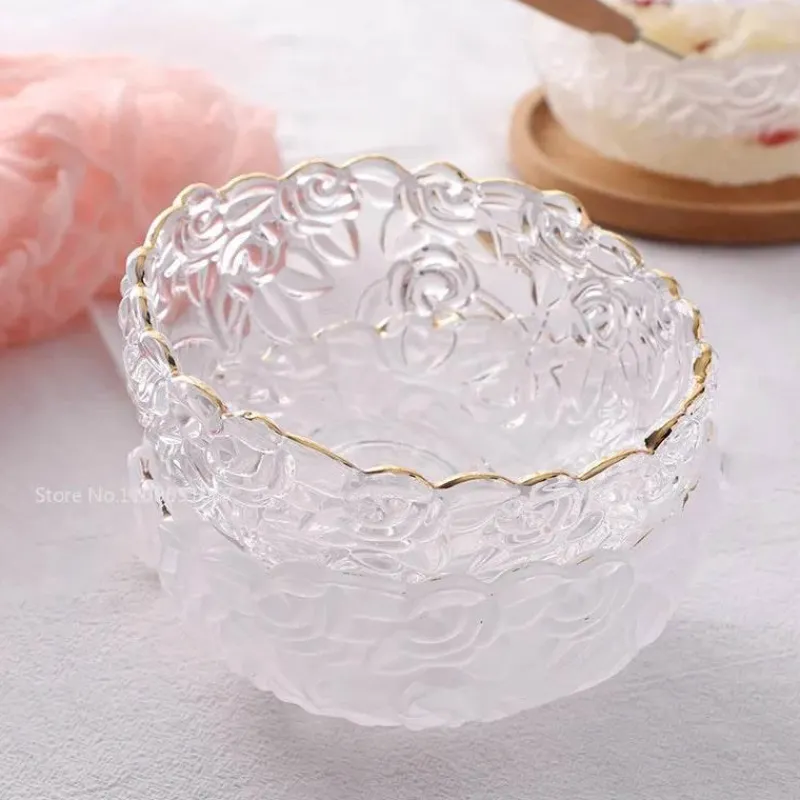 Plates u0026 More Küche & Esszimmer-Vintage Salatschüssel aus Glas – graviertes Goldrand-Design