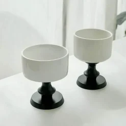 Plates u0026 More Küche & Esszimmer-Vintage-Dessertkelch aus Keramik – Schale mit Holzstiel, 220 ml