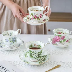 Feast u0026 Flair Küche & Esszimmer-Vintage-Kaffeetasse und Untertasse aus Bone China – 220 ml