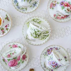 Feast u0026 Flair Küche & Esszimmer-Vintage-Kaffeetasse und Untertasse aus Bone China – 220 ml