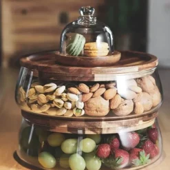 Plates u0026 More Küche & Esszimmer-Vorratsbehälter aus Glas mit Holzdeckel – Küchen-Organizer-Set