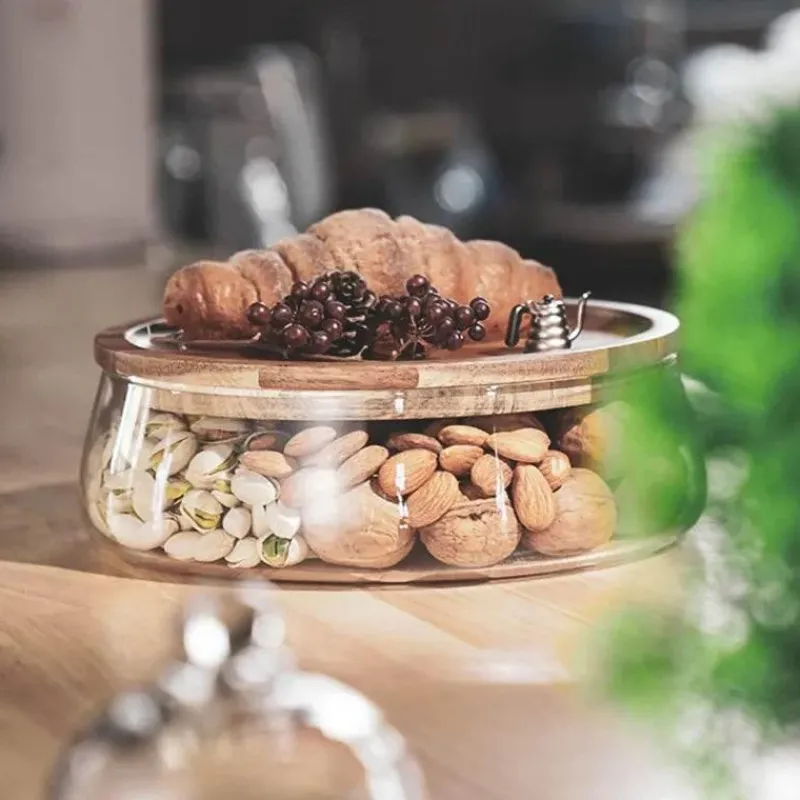 Plates u0026 More Küche & Esszimmer-Vorratsbehälter aus Glas mit Holzdeckel – Küchen-Organizer-Set