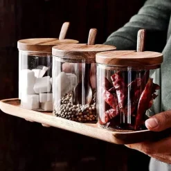 Space Savvy Küche & Esszimmer-Vorratsdose aus Akazienglas – Dekorativer Behälter für die Inneneinrichtung