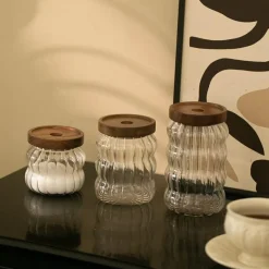 Cozy Nest Decor Küche & Esszimmer-Vorratsdose aus gewelltem, gestreiftem Glas – dekorativer Behälter