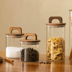 Cozy Nest Decor Küche & Esszimmer-Vorratsdose aus Glas mit Holzgriff – Eleganter Küchen-Organizer