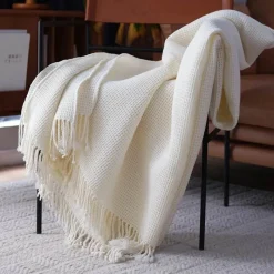 Wrap u0026 Relax Bettzeug-Waffelstrickdecke – weicher, atmungsaktiver Überwurf in Volltonfarbe für das Schlafsofa