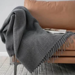 Wrap u0026 Relax Bettzeug-Waffelstrickdecke – weicher, atmungsaktiver Überwurf in Volltonfarbe für das Schlafsofa