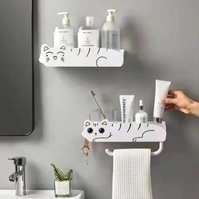 The Blissful Bath Badezimmer-Wandmontierter Badezimmer-Organizer – Regal im Lazy Kitten-Design
