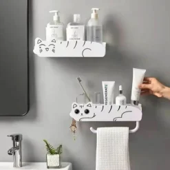 The Blissful Bath Badezimmer-Wandmontierter Badezimmer-Organizer – Regal im Lazy Kitten-Design
