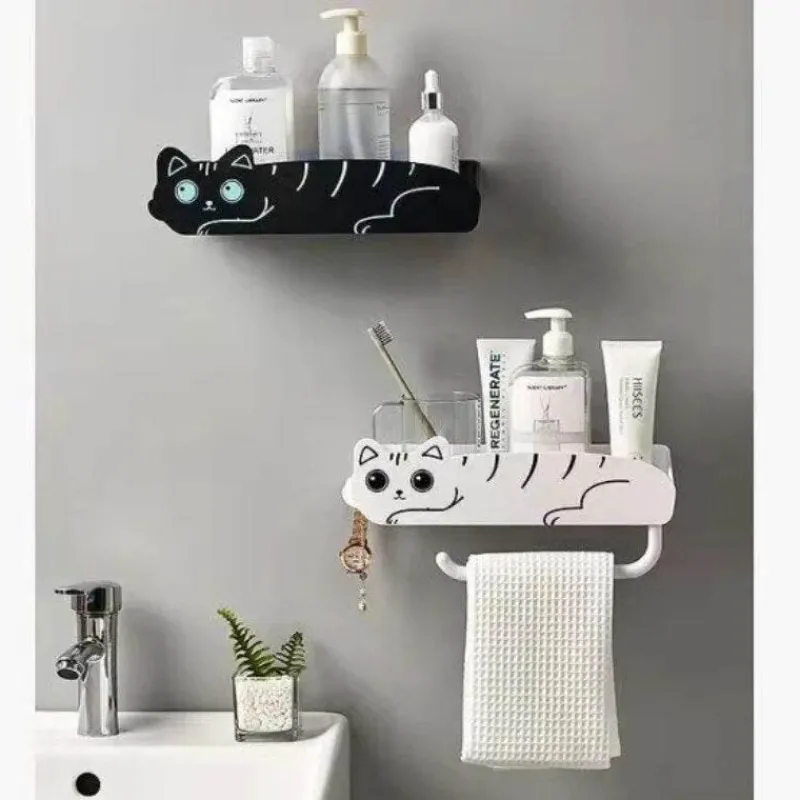 The Blissful Bath Badezimmer-Wandmontierter Badezimmer-Organizer – Regal im Lazy Kitten-Design