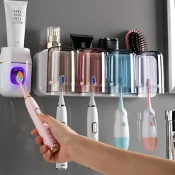 Tranquil Waters Badezimmer-Wandmontierter Zahnbürstenhalter mit Mundwasserbecherspender - Badezimmer-Organizer