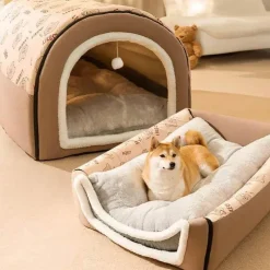 Furendo Haustierzubehör|Haustierbetten-Waschbare Winter-Hundehütte – gemütlicher, warmer Unterschlupf für Haustiere