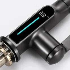 The Blissful Bath Badezimmer-Wasserhahn mit digitaler Temperaturanzeige – anhebbarer Wasserfall-Waschbeckenhahn