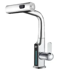 The Blissful Bath Badezimmer-Wasserhahn mit digitaler Temperaturanzeige – anhebbarer Wasserfall-Waschbeckenhahn