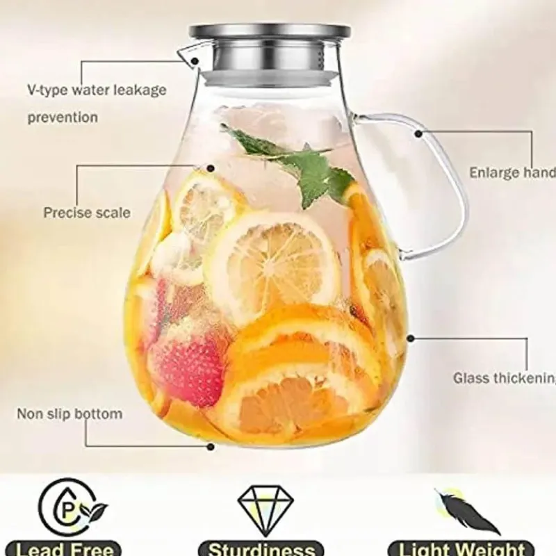 Plates u0026 More Küche & Esszimmer-Wasserkrug aus Glas – 2500 ml Getränkekaraffe mit Deckel
