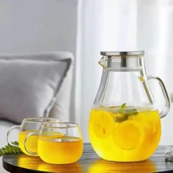 Plates u0026 More Küche & Esszimmer-Wasserkrug aus Glas – 2500 ml Getränkekaraffe mit Deckel