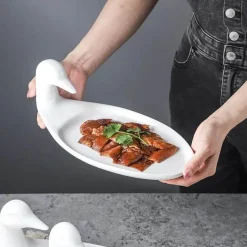 Feast u0026 Flair Küche & Esszimmer-Weißes Keramikteller-Set mit Ente – dekoratives Serviergeschirr