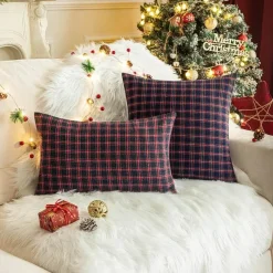 Pillow Haven Bettzeug-Weihnachtlich karierte Kissenhülle - Grünes und rotes Kissen für die Heimdekoration