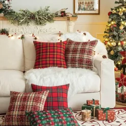 Pillow Haven Bettzeug-Weihnachtlich karierte Kissenhülle - Grünes und rotes Kissen für die Heimdekoration