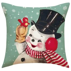 Pillow Haven Bettzeug-Weihnachtskissenbezug - Weihnachtsmann und Schneemann - Weihnachtsdekor