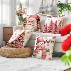 Pillow Haven Bettzeug-Weihnachtskissenbezug - Weihnachtsmann und Schneemann - Weihnachtsdekor