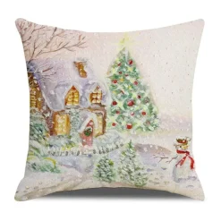 Pillow Haven Bettzeug-Weihnachtskissenbezug - Weihnachtsmann und Schneemann - Weihnachtsdekor