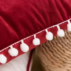 The Cushion Corner Bettzeug-Weihnachtskissenbezug aus Samt – Festliches Dekor mit roter Schleife