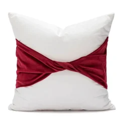 The Cushion Corner Bettzeug-Weihnachtskissenbezug aus Samt – Festliches Dekor mit roter Schleife