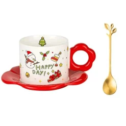 Tom Küche & Esszimmer-Weihnachtsmann-Teeservice aus Keramik mit festlichem Kaffeetassenlöffel