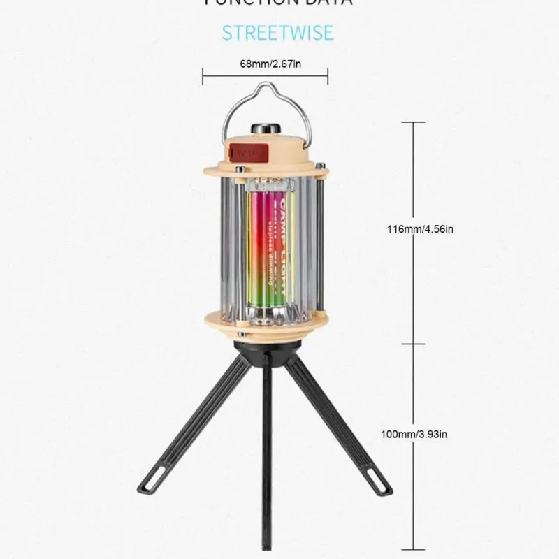Wild u0026 Free Gear Camping-Werkzeuge|Outdoor-Gadgets-Wiederaufladbare tragbare Stativlaterne mit dimmbarem Licht für den Einsatz im Campingbereich
