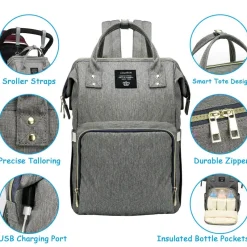 Kinder The Decor Haven Kinderwagen & Zubehör-Windelrucksack für Mütter und Babys mit großer Kapazität – multifunktionales USB-Design